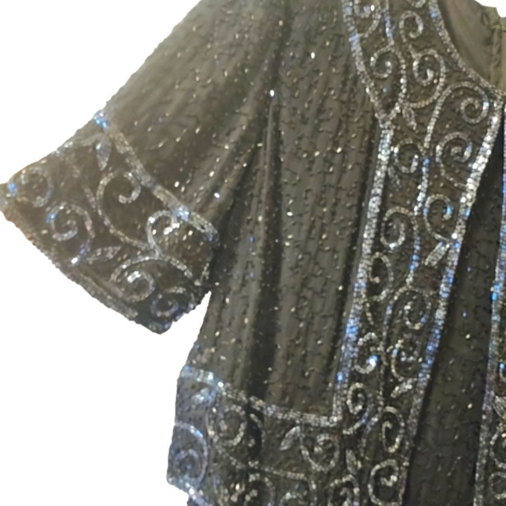 Camille Marie Vintage Blackbeaded Gown Long Column Dress Size Pm — image 3 of 8